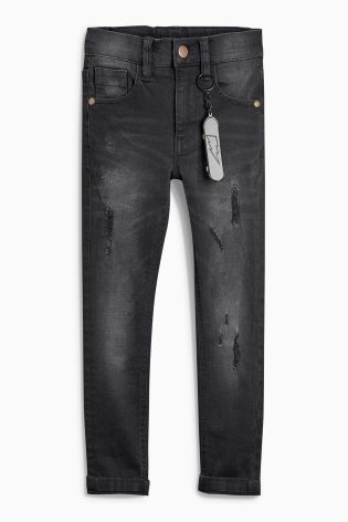 Denim Black Super Skinny Distressed Jeans With Keyring (3-16yrs)